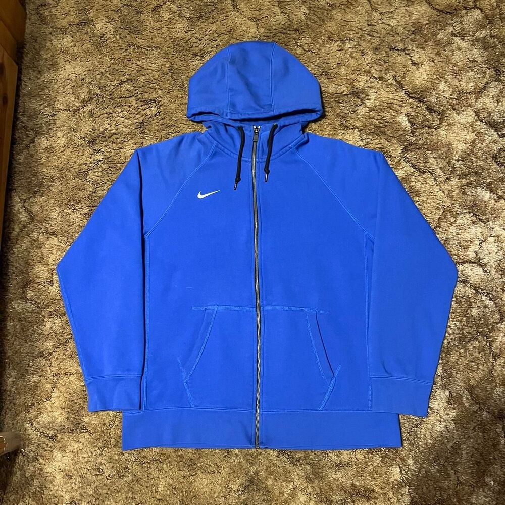 Nike Small Check Full Zip Up Hoodie Blue Large